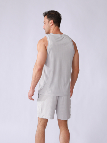 ZMYJR Мъжки двучастен спортен комплект с бързоизсъхване, безръкав жилетка с V-образно деколте, дишащ полиестер 140 g дупчена тъкан