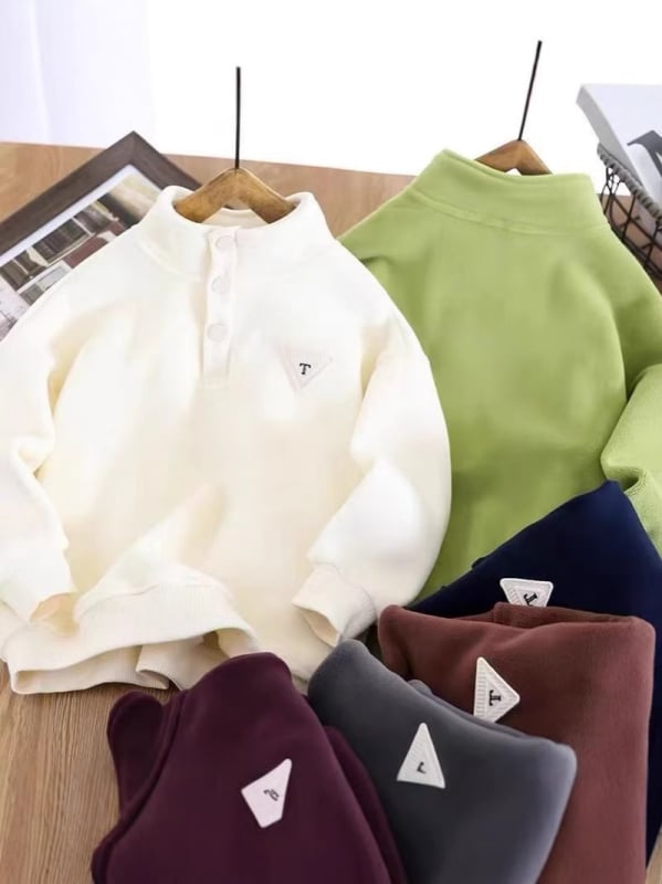 Παιδικό φούτερ με επένδυση φλίς και μάλλινο εσωτερικό, 100% πολυεστέρας, μακριά μανίκια, χωρίς κουκούλα, casual στυλ, για παιδιά άνω των 8 ετών, χειμώνας/Άνοιξη/Φθινόπωρο