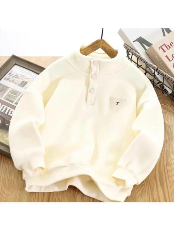 Παιδικό φούτερ με επένδυση φλίς και μάλλινο εσωτερικό, 100% πολυεστέρας, μακριά μανίκια, χωρίς κουκούλα, casual στυλ, για παιδιά άνω των 8 ετών, χειμώνας/Άνοιξη/Φθινόπωρο