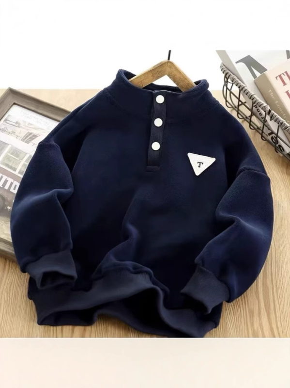 Παιδικό φούτερ με επένδυση φλίς και μάλλινο εσωτερικό, 100% πολυεστέρας, μακριά μανίκια, χωρίς κουκούλα, casual στυλ, για παιδιά άνω των 8 ετών, χειμώνας/Άνοιξη/Φθινόπωρο