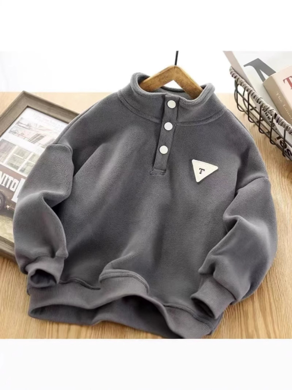 Παιδικό φούτερ με επένδυση φλίς και μάλλινο εσωτερικό, 100% πολυεστέρας, μακριά μανίκια, χωρίς κουκούλα, casual στυλ, για παιδιά άνω των 8 ετών, χειμώνας/Άνοιξη/Φθινόπωρο