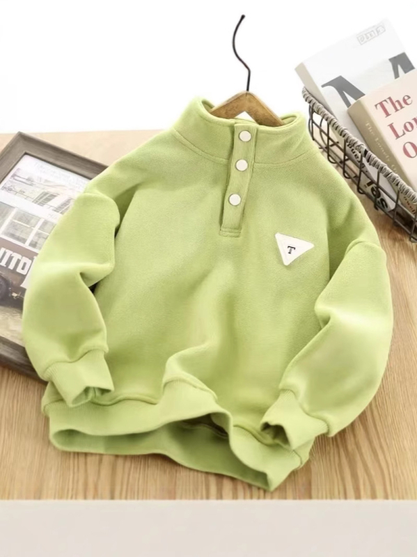 Παιδικό φούτερ με επένδυση φλίς και μάλλινο εσωτερικό, 100% πολυεστέρας, μακριά μανίκια, χωρίς κουκούλα, casual στυλ, για παιδιά άνω των 8 ετών, χειμώνας/Άνοιξη/Φθινόπωρο