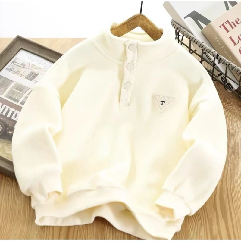 Παιδικό φούτερ με επένδυση φλίς και μάλλινο εσωτερικό, 100% πολυεστέρας, μακριά μανίκια, χωρίς κουκούλα, casual στυλ, για παιδιά άνω των 8 ετών, χειμώνας/Άνοιξη/Φθινόπωρο