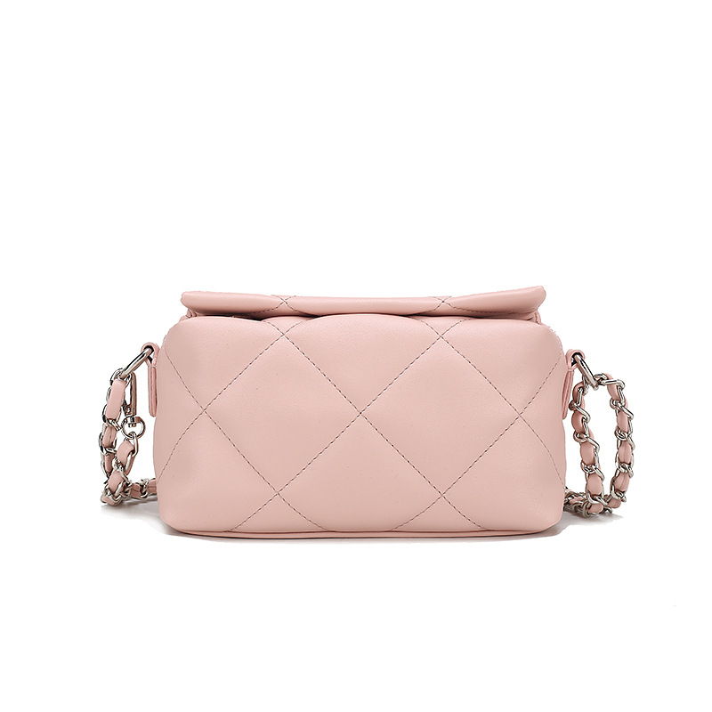 Ženska torbica preko ramena - Kvadratno-romboidni lančani dizajn, PU (vodoravna kvadratna forma; otvor s poklopcem; unutarnji džepovi: džep sa zipom i džep za telefon)