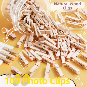 Ξύλινα κλιπ φωτογραφιών, ορθογώνια, σετ 100 τεμαχίων, με ετικέτες από σχοινί κάνναβης