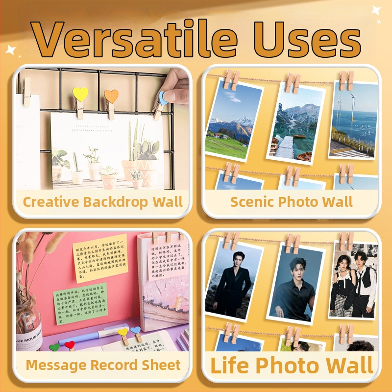 Ξύλινα κλιπ φωτογραφιών, ορθογώνια, σετ 100 τεμαχίων, με ετικέτες από σχοινί κάνναβης