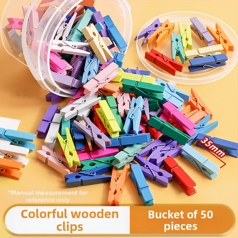 Ξύλινα κλιπ φωτογραφιών, ορθογώνια, σετ 100 τεμαχίων, με ετικέτες από σχοινί κάνναβης