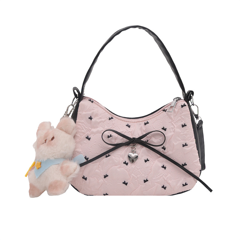 Crossbody torba s mašnicom, gradski stil, horizontalni kvadratni oblik, zatvaranje na zip, poliesterska podstava