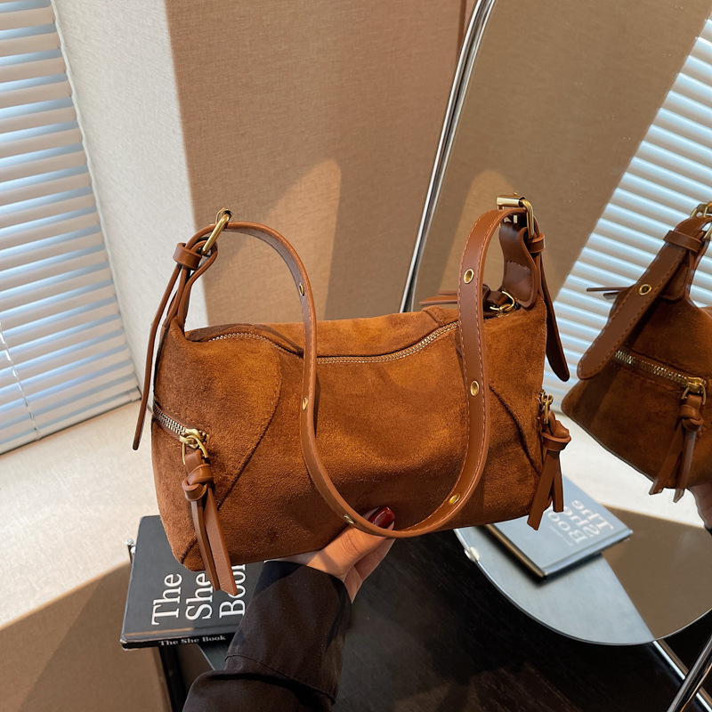 Ženska crossbody Tote torba od velura, europsko-američki retro stil, zatvarač, poliester podstava