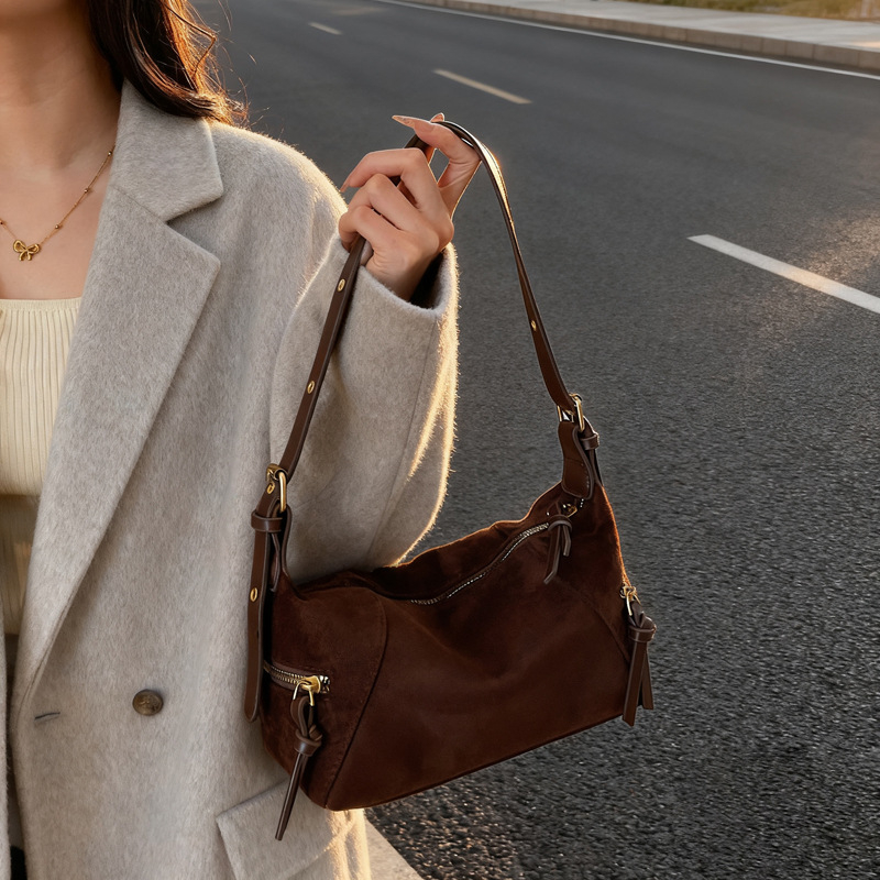 Ženska crossbody Tote torba od velura, europsko-američki retro stil, zatvarač, poliester podstava