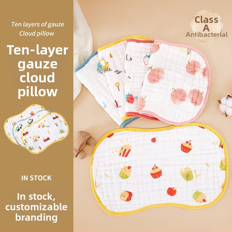 Бебешка възглавничка – чист памук, дишаща, попиваща изпотяване, карикатурен стил, подходяща за новородени до 12 месеца