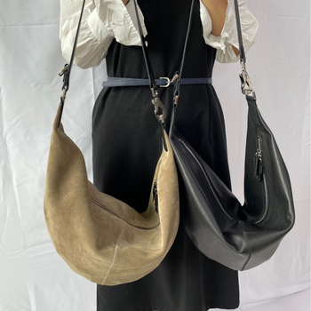 Dumpling torba, ulični stil, prava koža prvog sloja velur, zatvarač, pretinac za mobitel