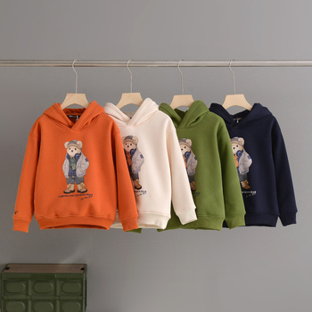 Παιδικό φούτερ με κουκούλα, φλίς εσωτερικό, 100% βαμβάκι πλεκτό, καλλιτεχνικό σχέδιο καρτούν, για ηλικίες 3–8 ετών.