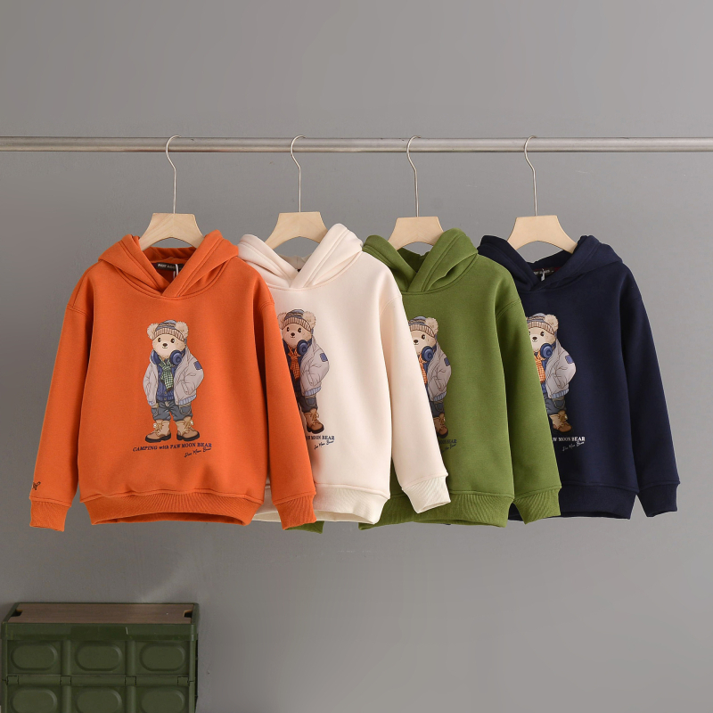 Παιδικό φούτερ με κουκούλα, φλίς εσωτερικό, 100% βαμβάκι πλεκτό, καλλιτεχνικό σχέδιο καρτούν, για ηλικίες 3–8 ετών.