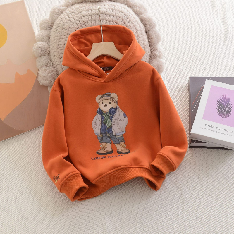 Παιδικό φούτερ με κουκούλα, φλίς εσωτερικό, 100% βαμβάκι πλεκτό, καλλιτεχνικό σχέδιο καρτούν, για ηλικίες 3–8 ετών.