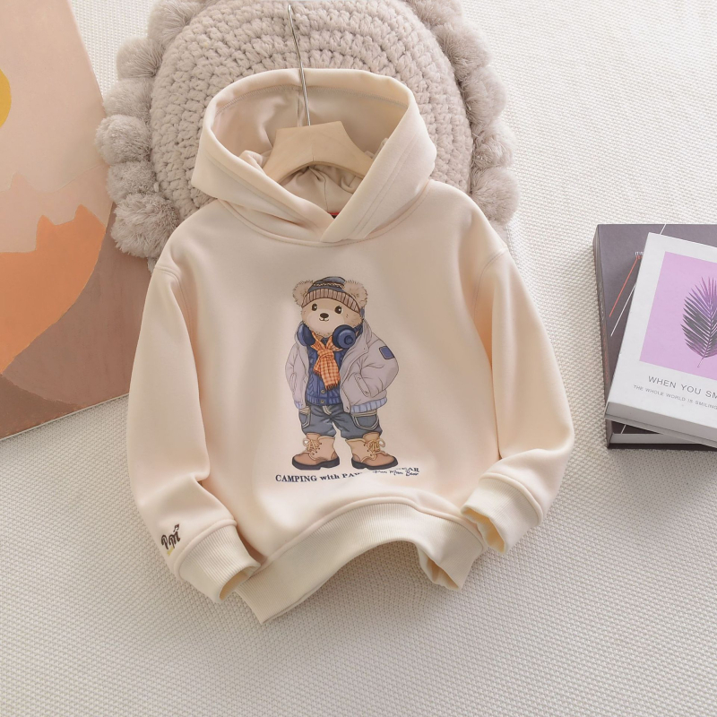 Παιδικό φούτερ με κουκούλα, φλίς εσωτερικό, 100% βαμβάκι πλεκτό, καλλιτεχνικό σχέδιο καρτούν, για ηλικίες 3–8 ετών.