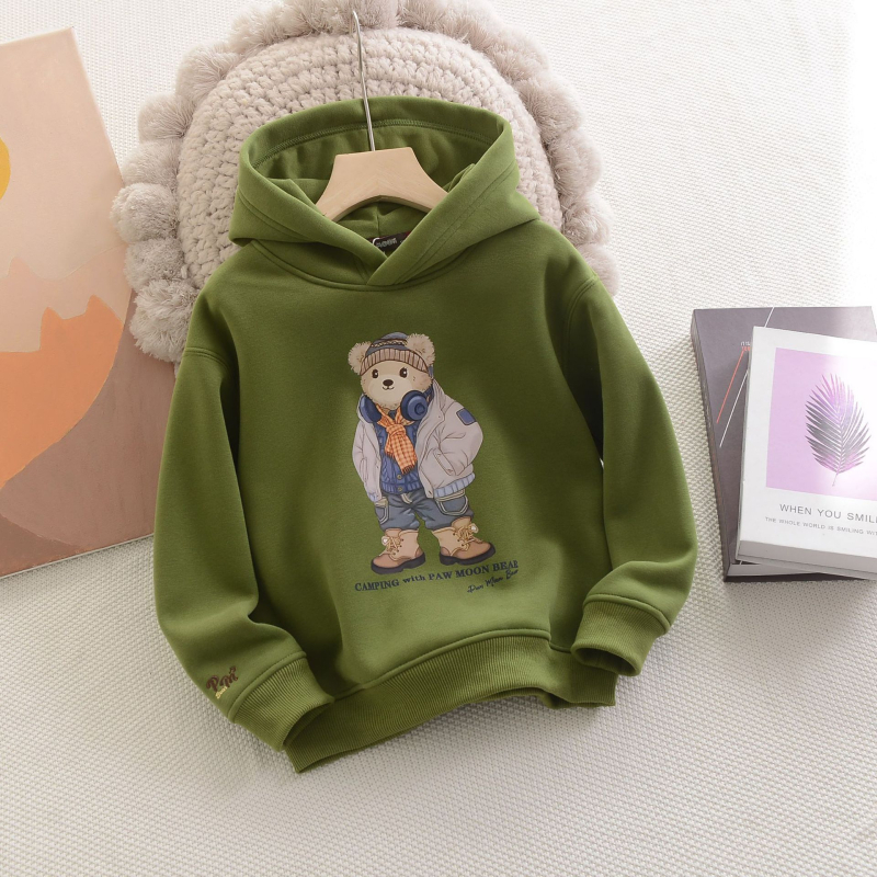 Παιδικό φούτερ με κουκούλα, φλίς εσωτερικό, 100% βαμβάκι πλεκτό, καλλιτεχνικό σχέδιο καρτούν, για ηλικίες 3–8 ετών.