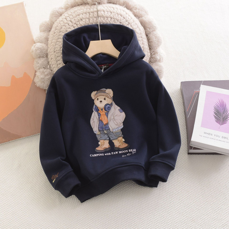 Παιδικό φούτερ με κουκούλα, φλίς εσωτερικό, 100% βαμβάκι πλεκτό, καλλιτεχνικό σχέδιο καρτούν, για ηλικίες 3–8 ετών.