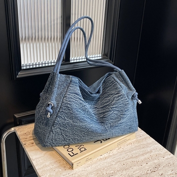 Korejski stil denim torba za ramena, magnetsko zatvaranje, horizontalni kvadratni oblik, džep sa zatvaračem tip sendvič, podstava od poliestera i pamuka