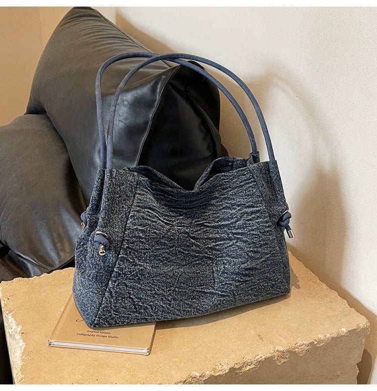 Korejski stil denim torba za ramena, magnetsko zatvaranje, horizontalni kvadratni oblik, džep sa zatvaračem tip sendvič, podstava od poliestera i pamuka