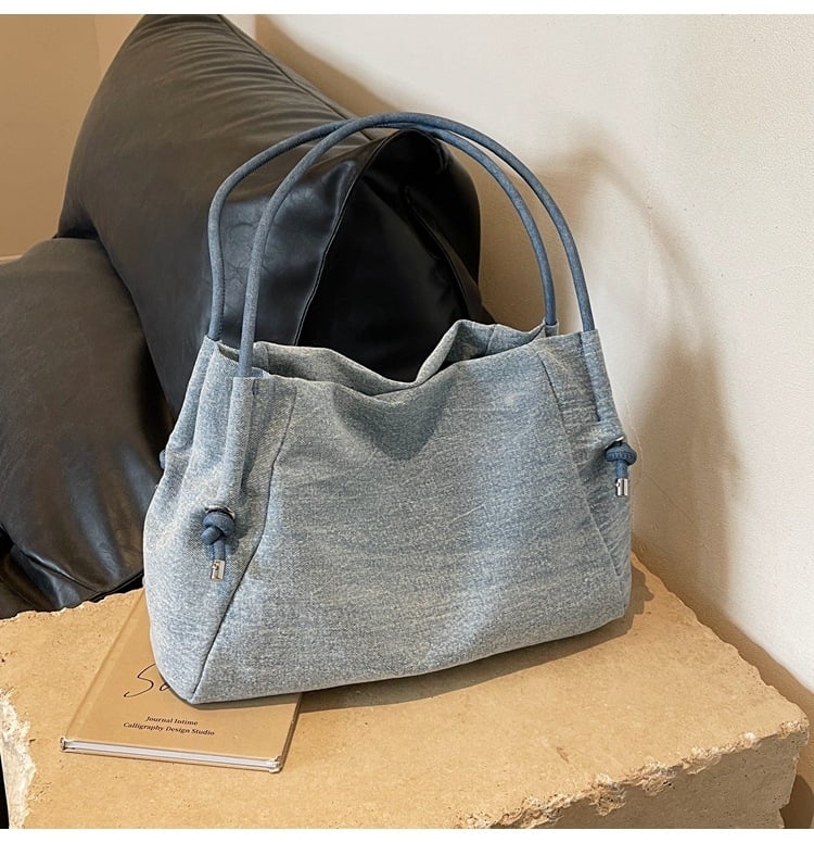 Korejski stil denim torba za ramena, magnetsko zatvaranje, horizontalni kvadratni oblik, džep sa zatvaračem tip sendvič, podstava od poliestera i pamuka