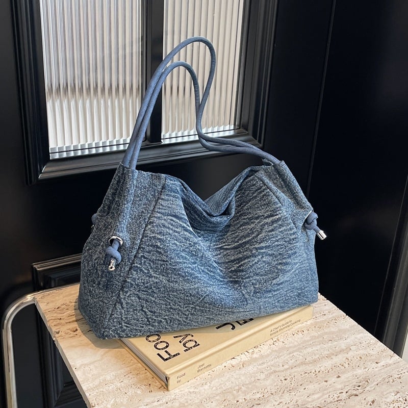 Korejski stil denim torba za ramena, magnetsko zatvaranje, horizontalni kvadratni oblik, džep sa zatvaračem tip sendvič, podstava od poliestera i pamuka