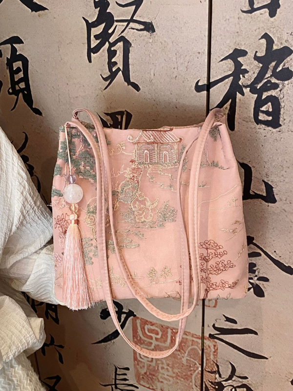 Gradska torbica od svile za rame sa magnetskim zatvaranjem, horizontalno kvadratni oblik, džep na zip i džep za mobitel te džep za identifikacijsku kartu