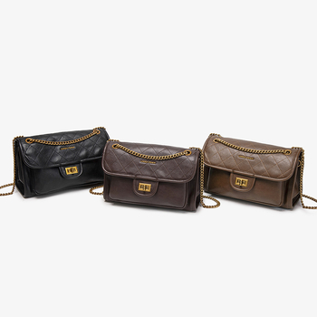 PU crossbody torba s quilted retro dizajnom, vodoravni kvadratni oblik, poliester podstava, zaključavanje