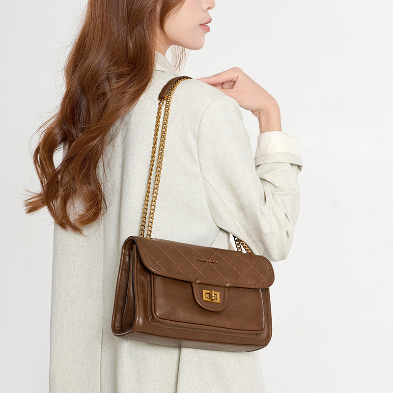 PU crossbody torba s quilted retro dizajnom, vodoravni kvadratni oblik, poliester podstava, zaključavanje