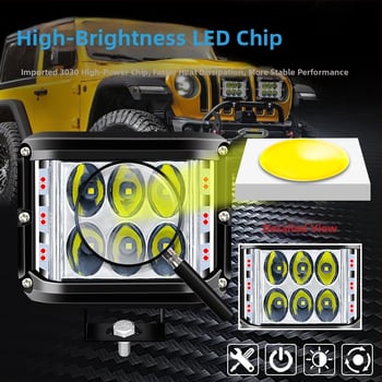 Három oldalú LED munka lámpa autókhoz - 36W, 3000lm, 9-36V, alumínium