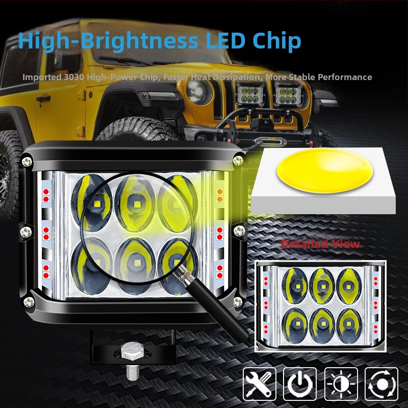 LED pracovné svetlo s tromi stranami pre automobily - 36W, 3000lm, 9-36V, hliník