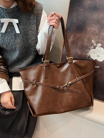 Ženska retro tote torba za svakodnevnu upotrebu, od poliestera, podstavljena poliesterskom tkaninom, magnetska kopča, unutarnja džep za mobitel, dvostruki remeni za rame
