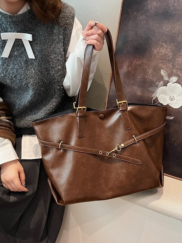 Ženska retro tote torba za svakodnevnu upotrebu, od poliestera, podstavljena poliesterskom tkaninom, magnetska kopča, unutarnja džep za mobitel, dvostruki remeni za rame