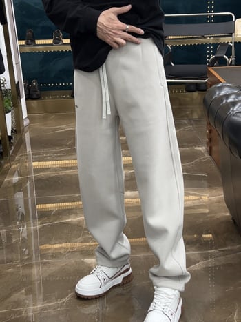 Férfi egyenes szabású hosszú nadrág, középmagas derék, vastagított anyag pamut-kupro keverék, légáteresztő, téli szezonra