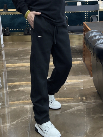 Férfi egyenes szabású hosszú nadrág, középmagas derék, vastagított anyag pamut-kupro keverék, légáteresztő, téli szezonra