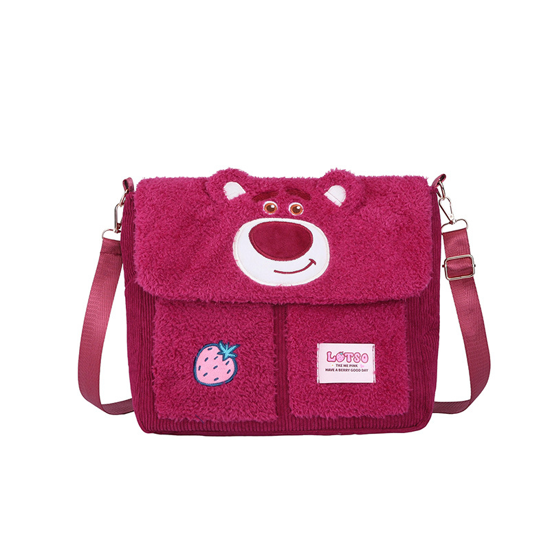 Crossbody torbica s plišanim Zootopia Strawberry Bear Qiqi, platno, okomito kvadratni oblik, magnetska kopča, džep za telefon