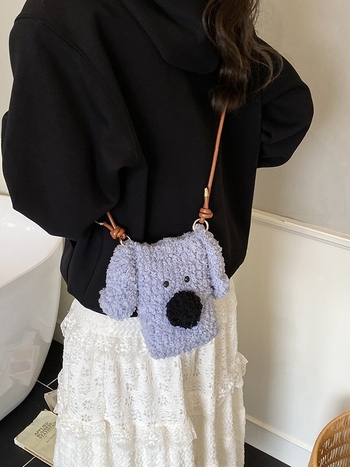 Чанта от плюш в стил градска простота, вертикална квадратна форма, вътрешен джоб за мобилен телефон, една презрамка