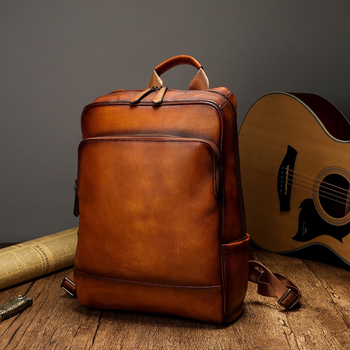 Batoh z pravej kože, prvý vrstva hovädzej kože s rastlinným spracovaním, objem 20–35 L, vzdušný dizajn, ramenné popruhy s vzduchovým vankúšom