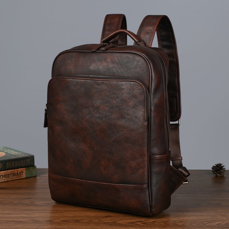 Batoh z pravej kože, prvý vrstva hovädzej kože s rastlinným spracovaním, objem 20–35 L, vzdušný dizajn, ramenné popruhy s vzduchovým vankúšom