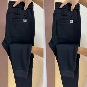 Férfi vastag fleece bevonat sportnadrág, kád Cupro szálas anyagból, egyenes szabás, slim-fit, téli szabadidőruha