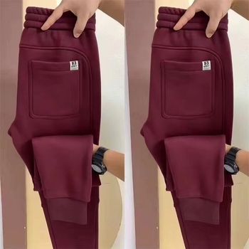 Férfi vastag fleece bevonat sportnadrág, kád Cupro szálas anyagból, egyenes szabás, slim-fit, téli szabadidőruha