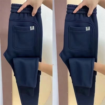 Férfi vastag fleece bevonat sportnadrág, kád Cupro szálas anyagból, egyenes szabás, slim-fit, téli szabadidőruha