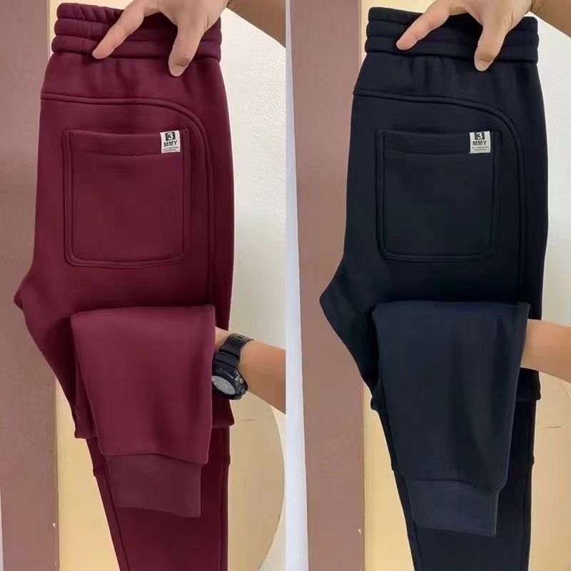 Férfi vastag fleece bevonat sportnadrág, kád Cupro szálas anyagból, egyenes szabás, slim-fit, téli szabadidőruha