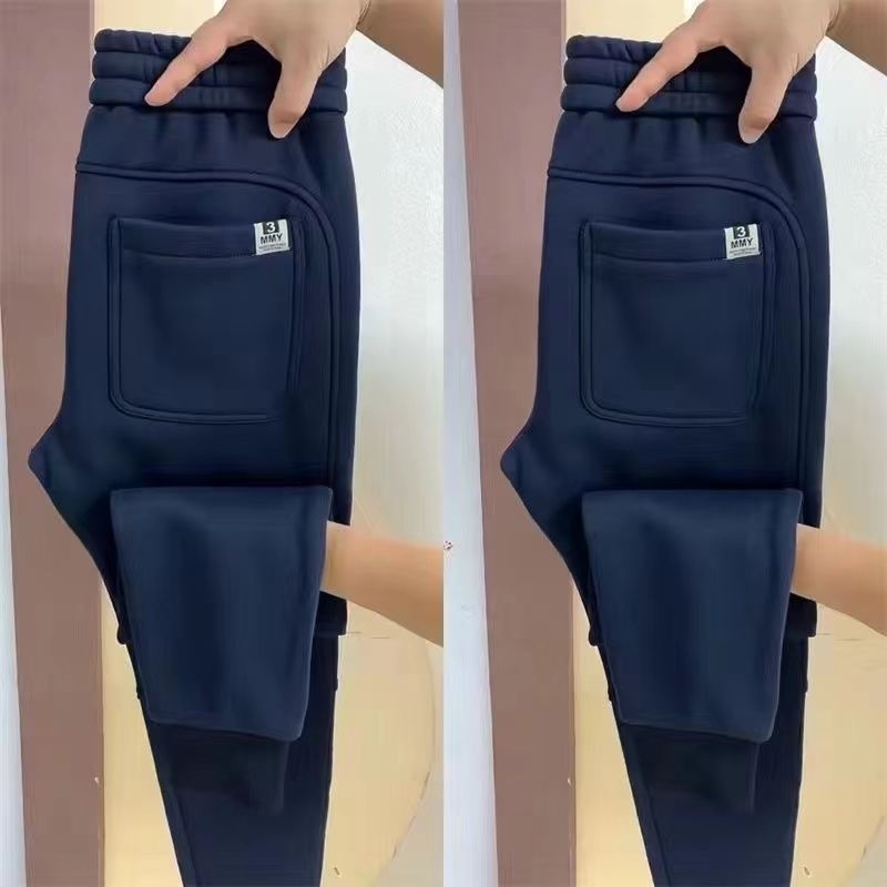 Férfi vastag fleece bevonat sportnadrág, kád Cupro szálas anyagból, egyenes szabás, slim-fit, téli szabadidőruha