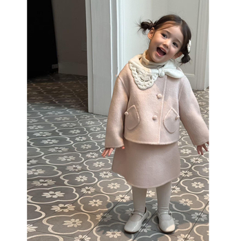 Детски костюм за момичета в корейски стил: многочастов комплект с пола и рокля принцеса, за деца 3–8 г., есен 2025, памучно-полиестеров плат