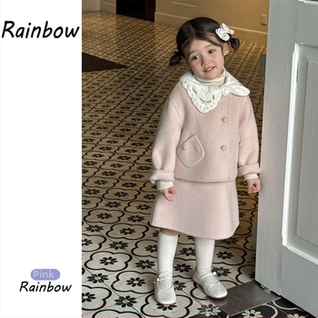 Детски костюм за момичета в корейски стил: многочастов комплект с пола и рокля принцеса, за деца 3–8 г., есен 2025, памучно-полиестеров плат