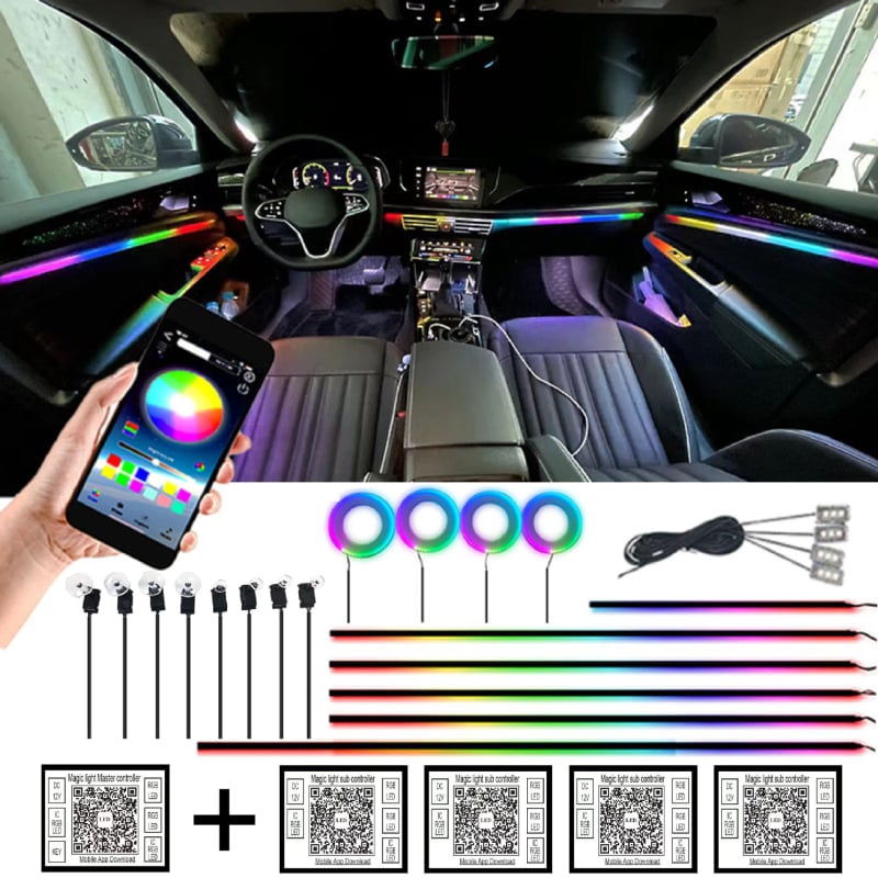 Automobilska LED akrilna dinamična atmosferska svjetlost, 12V, bez žica, prilagodljiva