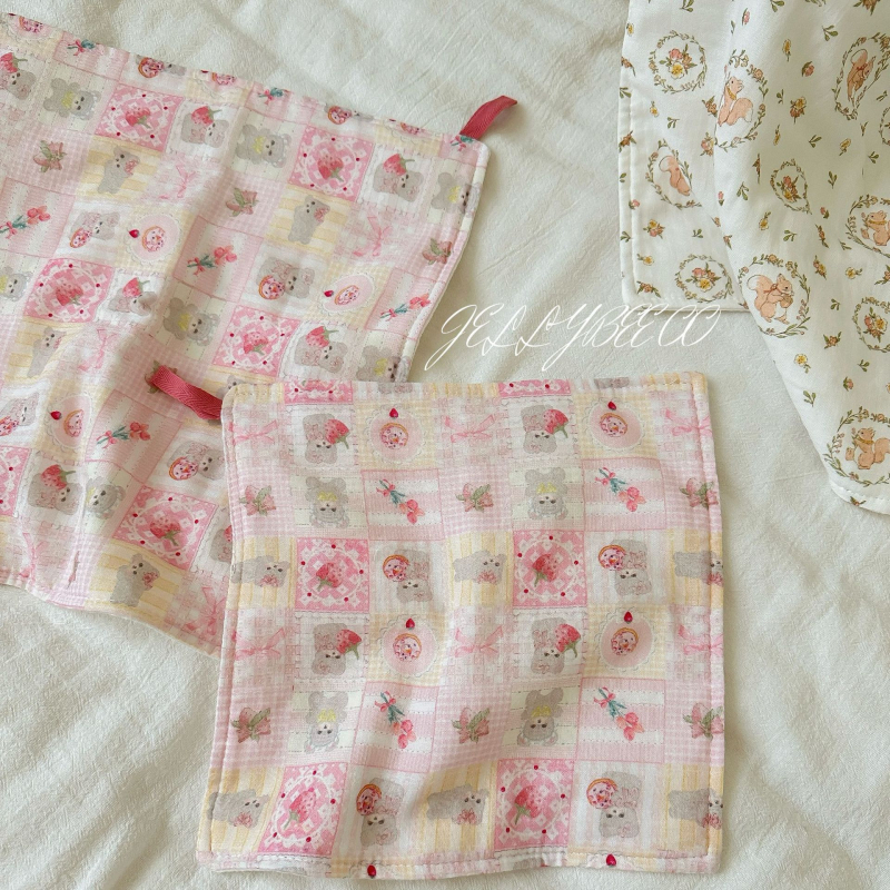 JOEMEGA Бебешка квадратна кърпа — памучна марля, абсорбираща вода, принтове с животни/карикатури/цветя, подходяща за бебета и деца до 6 години