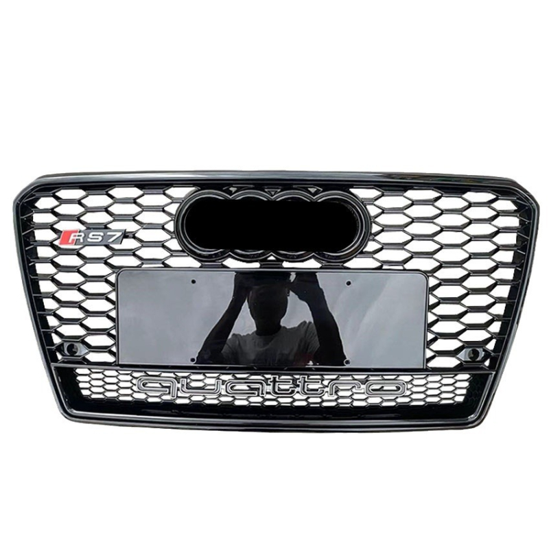 Prednja rešetka s pčelinjim uzorkom za Audi A7 (12–15), ABS plastika, montaža na prednji branik, dimenzije 95×15×45 cm, težina 4 kg