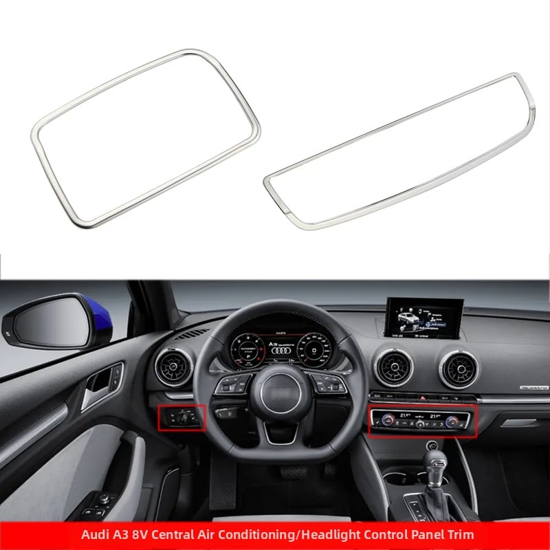 Πλαίσιο πάνελ διακόπτη προβολέων και πάνελ ρυθμίσεων κεντρικού κονσόλας κλιματισμού για Audi A3 8V, ανοξείδωτο ατσάλι, μοντέλο 052302H